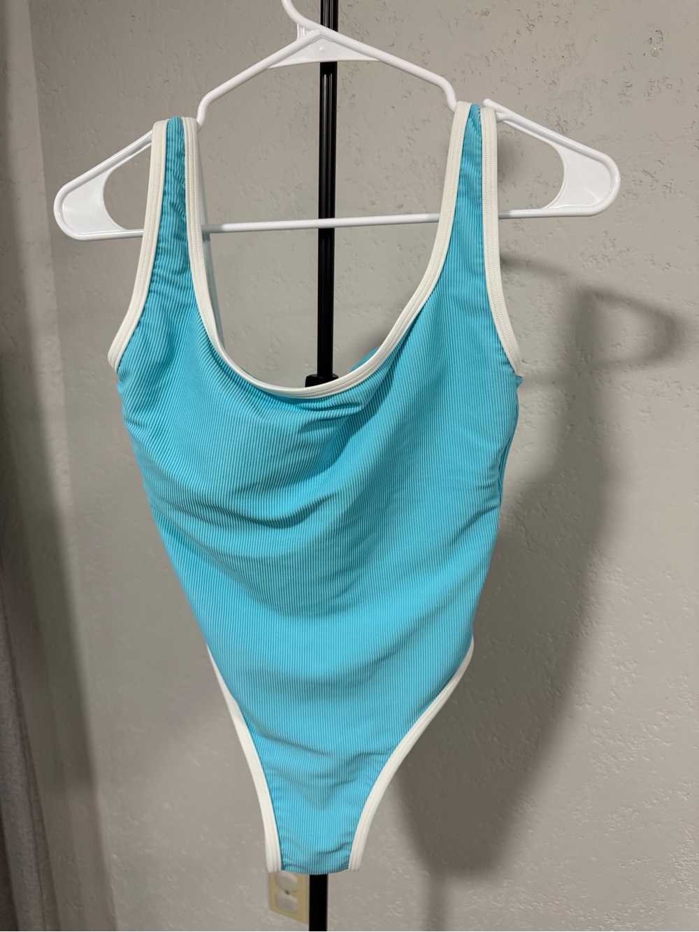 New LainSnow Teal Ribbed One-Piece with White Trim